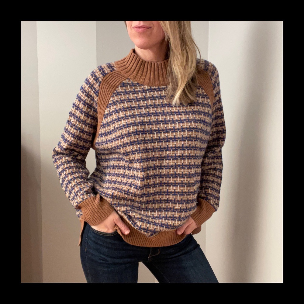 ZAKET & PLOVER 70s Style Brown + Blue Warm Stripe Knit Sweater